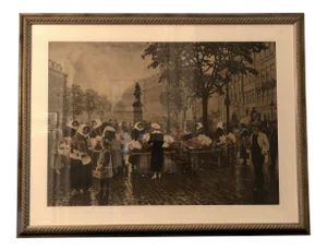 Vintage Print of a Painting by Paul Gustav Fischer of the Copenhagen Flower Market