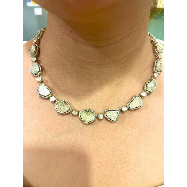 Late 20th Century Bochic "Orient" Vintage Natural Rose Cut Diamond Necklace Set in 18K Gold Over Silver For Sale - Image 14 of 18
