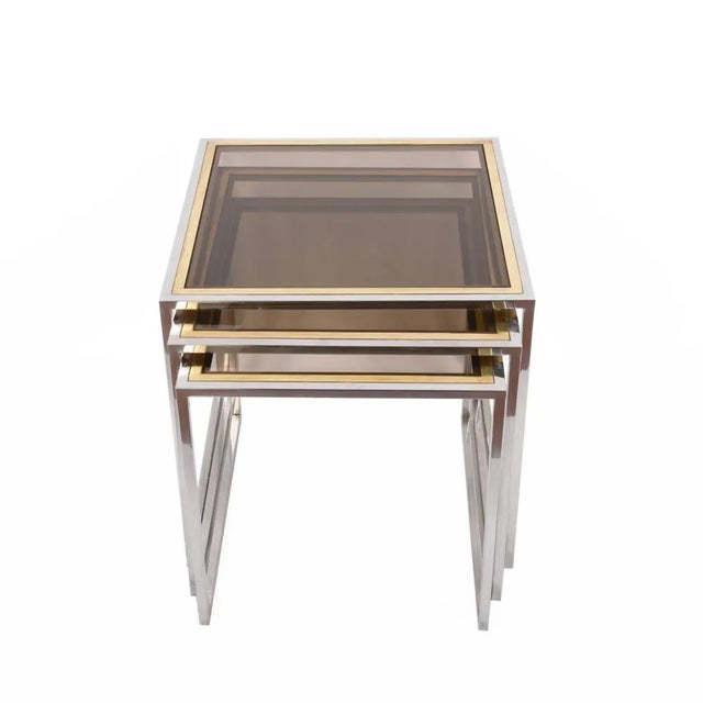 Italian Chrome & Brass Nesting Coffee Tables, 1970s, Set of 3 For Sale - Image 4 of 14