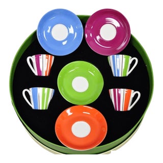 Late 20th Century Kate Spade Lenox Collins Stripe Demitasse Espresso Cup & Saucer Nib - Set of 4 For Sale