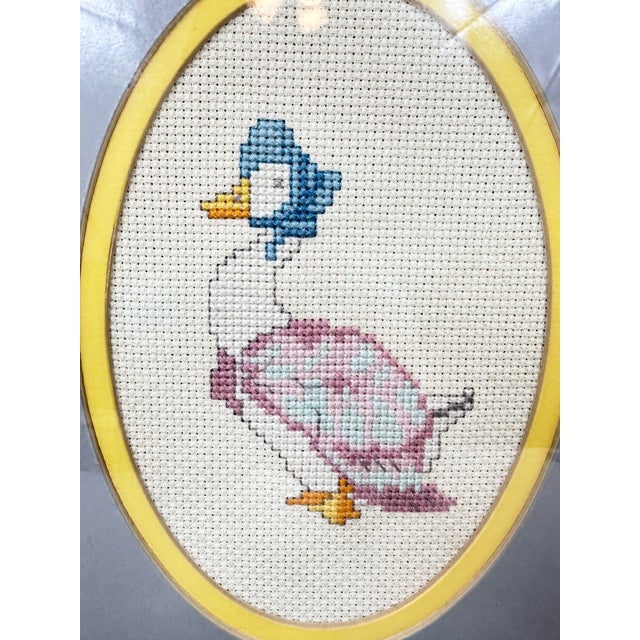 Vintage Framed Beatrix Potter Jemima Puddle Duck Cross Stitch Nursery Art For Sale - Image 4 of 5