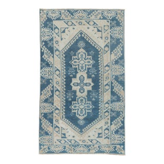 Vintage Circa 1940 Blue Turkish Oushak Hand Knotted Wool Rug 3ft 2in X 5ft 7in For Sale