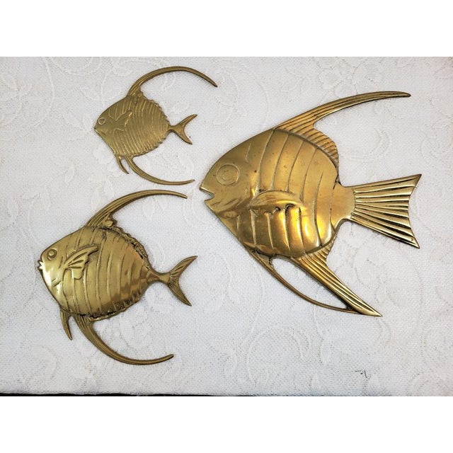 Vintage Brass Fish Metal Gold Angel Fish Wall Sculptures Set of 3