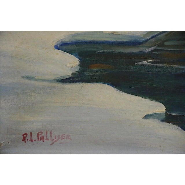 White Vintage Winter Landscape-Signed Oil/Canvas-Listed American Artist Robt. Palliser-Silver Leaf Frame For Sale - Image 8 of 10