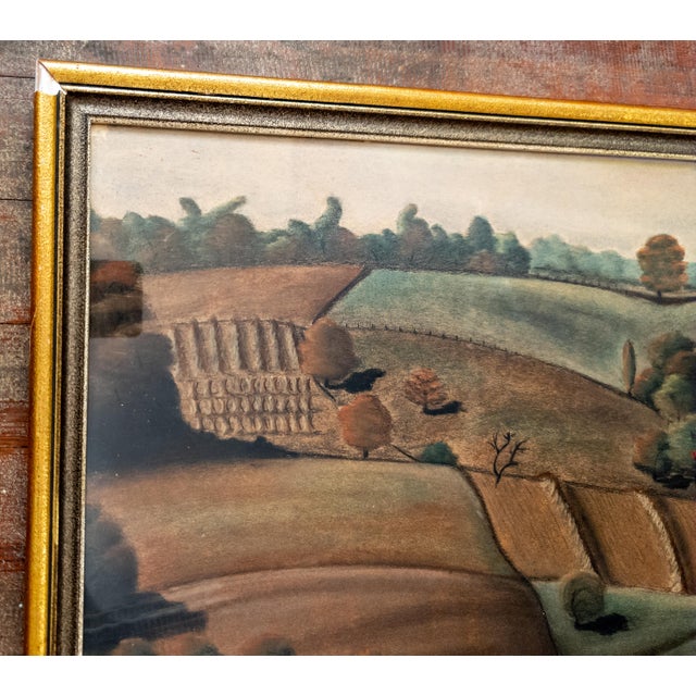 American Mid-Century Modernist Oil Pastel Landscape Painting, Signed Bower For Sale - Image 3 of 16