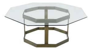 Mid-Century Modern Octagonal Brass Base and Glass-Top Coffee Table
