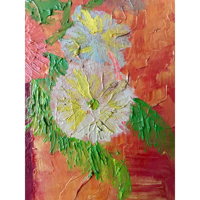 Red 1970’s Boho Hollywood Regency Chic Original Red , Gold, and Blue Floral Painting, Framed For Sale - Image 8 of 12