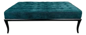 t.h. Robsjohn-Gibbings Teal Blue Velvet Sabre Leg Bench by John Widdicomb
