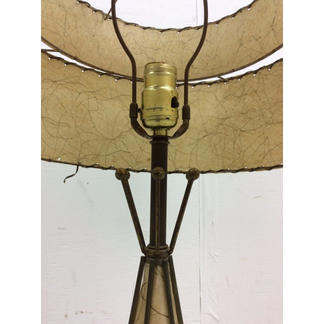 Mid Century Modern Brass & Naugahyde Table Lamp With Unique Shade For Sale - Image 4 of 12