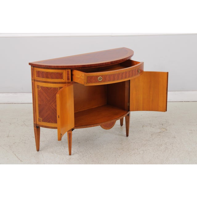 1980s Decorative Crafts Walnut Inlaid Demi Lune Commode Cabinet For Sale - Image 5 of 18