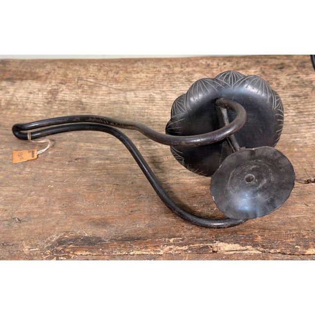 Vintage 1950s Japanese Hand Forged Iron Taper Candle Holders for Wall or Table - A Pair For Sale - Image 9 of 9