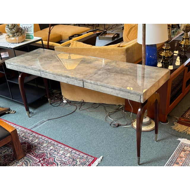 Luxurious Desk With Granite Laminate + Walnut Legs For Sale - Image 4 of 12