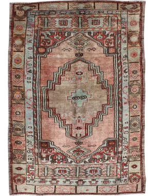 Salmon and Pink Vintage Turkish Oushak Rug With Tribal Medallion Design