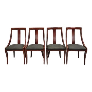 Late 20th Century French Empire Regency Style Cherry Wood Saber Leg Dining Side Chairs - Set of 4 For Sale