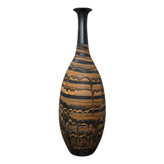 Black & Canyon Brown Ceramic Drip Vase with Fluted Neck For Sale