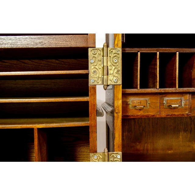 Mid 20th Century Vintage Oak Wooten Crafts Desk Doors Opening to a Fold Down Writing Surface, Drawers, & Slots, For Sale - Image 5 of 9