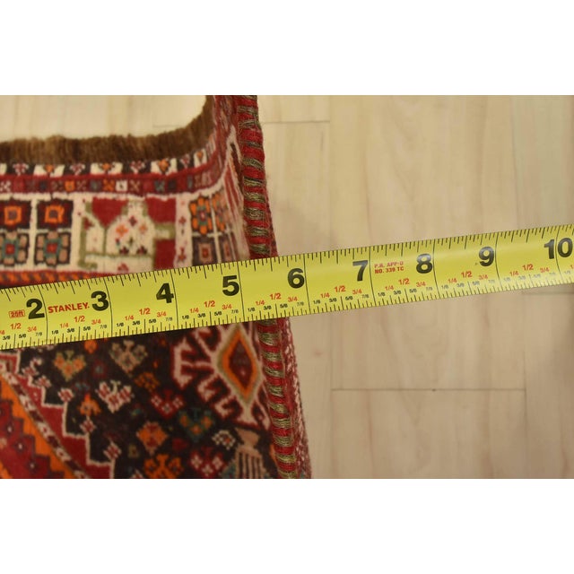 Shiraz Rug 3’10” X 5′ Red Wool Vintage Tribal Hand-Knotted Oriental Carpet For Sale - Image 11 of 13