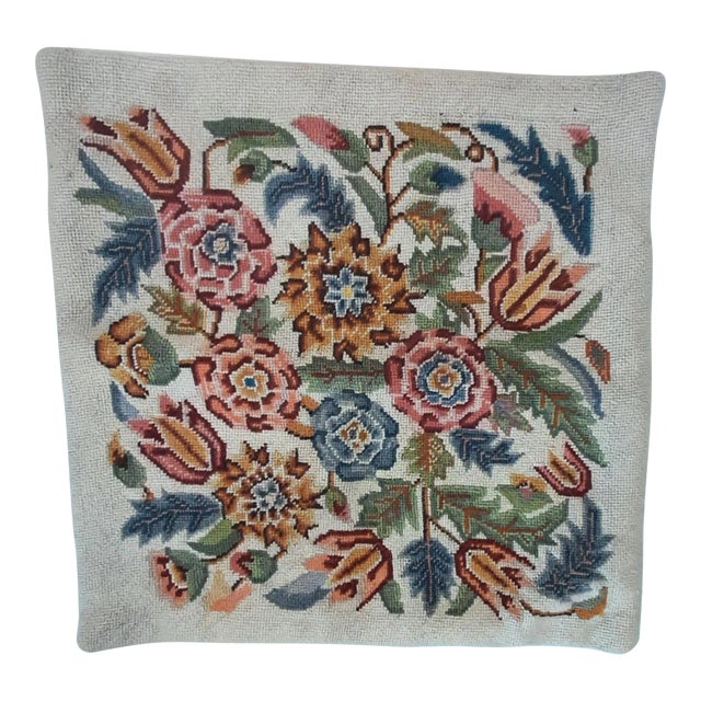 Vintage Needlepoint Pillow Cover Textile For Sale