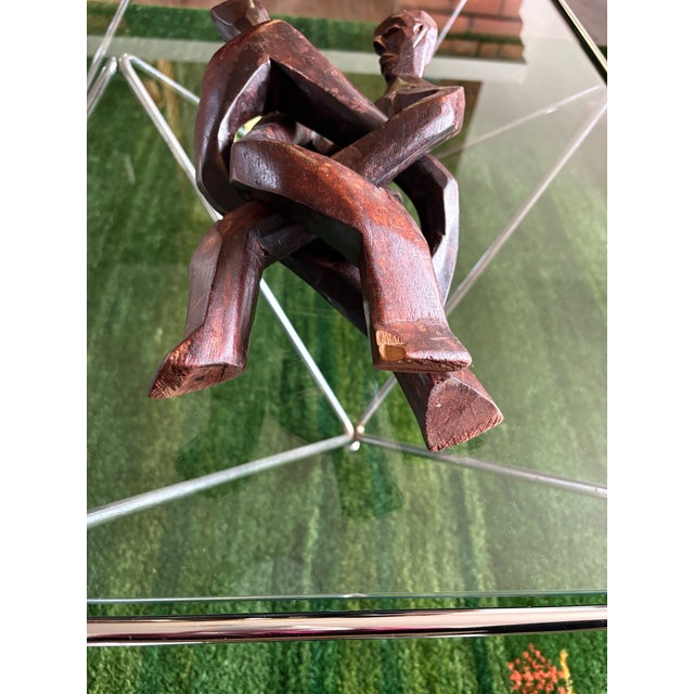 Wood Vintage Hand-Carved Wood Interlocking Figures Sculpture For Sale - Image 7 of 13