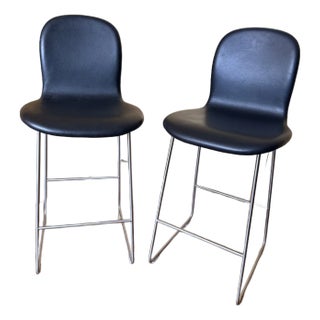 Authentic Cappellini Jasper Morrison Tate Soft Leather Stools – Luminaire Chicago (Pair) For Sale
