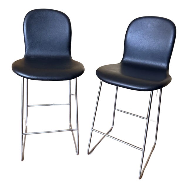Authentic Cappellini Jasper Morrison Tate Soft Leather Stools – Luminaire Chicago (Pair) For Sale