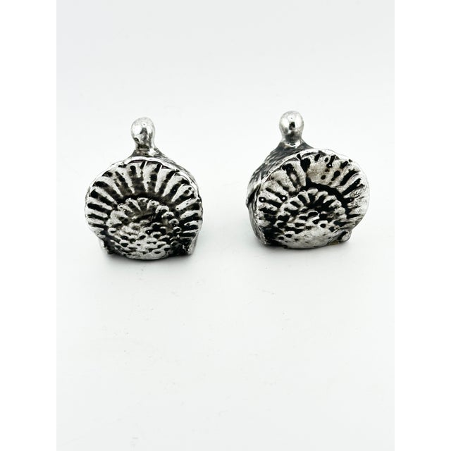 Late 20th Century Vintage Ceramic Turkey Salt & Pepper Shakers With Metallic Silver Finish - A Pair For Sale - Image 5 of 7