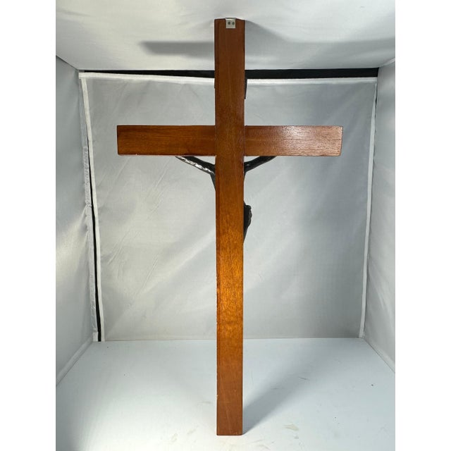 Wood Large Vintage Crucifix: Bronzed Jesus, Carved Wood Cross For Sale - Image 7 of 10