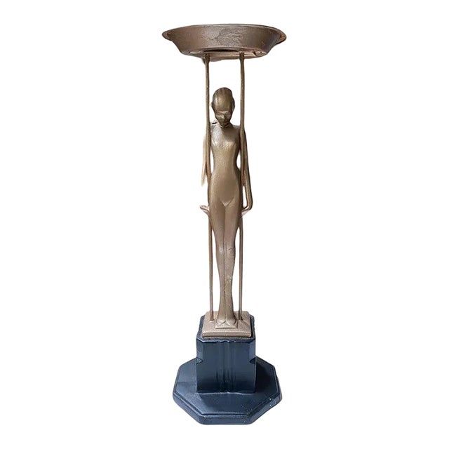 Frankart Style Copper-Tone Nude “Sarcophagus Girl“ Cocktail Smoker Ashtray Stand For Sale