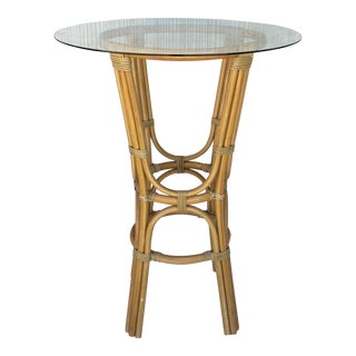 20th Century High Round Cocktail Table in Faux Bamboo With Glass Top For Sale