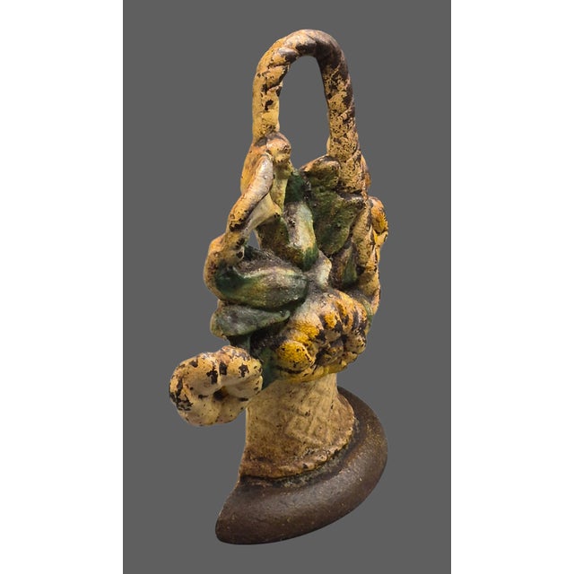 Antique Cast Iron Yellow Flower Basket Doorstop For Sale - Image 6 of 8