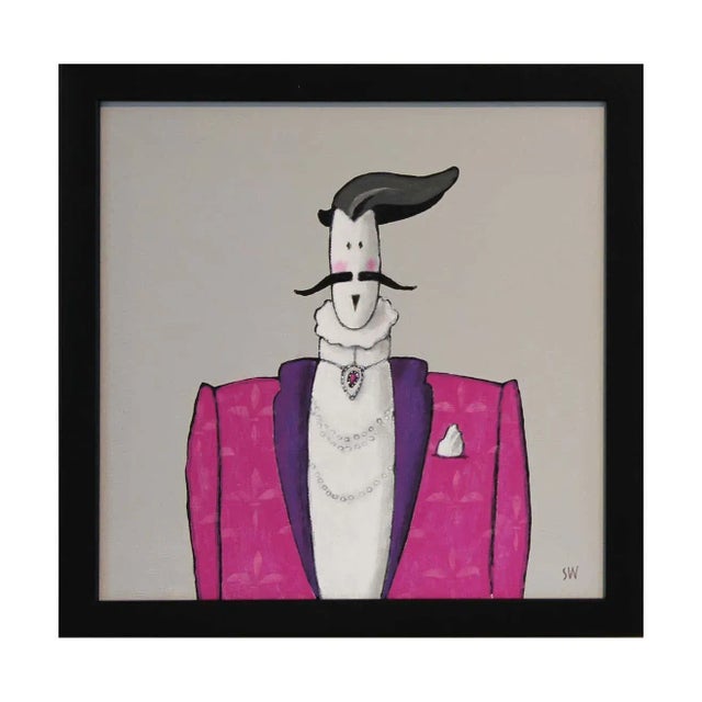 Textile 2021 “Mssr. Violette” Abstract Aristocratic Figure Painting by Scott Woodard, Framed For Sale - Image 7 of 7