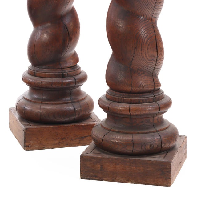 A Pair of French Solid Oak Barley Twist Columns, C. 1860. For Sale - Image 4 of 6