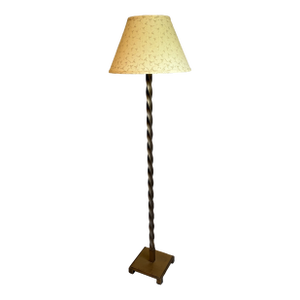 Late 20th Century Attributed to Baker Twisted Bronze Tone Floor Lamp With Custom Shade