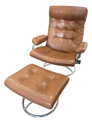 MCM Vintage Ekornes Chair and Ottoman W Great Chrome Base