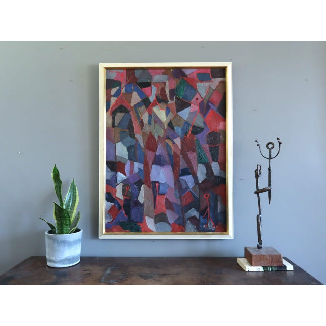 Mid-Century Modern Mid-Century Modern 'A Gathering Across Planes' Geometric Abstract Oil Painting by Swedish Artist Gunnar Greiber (1919 – 2011), Framed For Sale - Image 3 of 11
