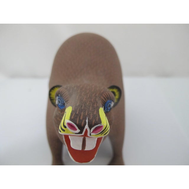 Brown Alebrije Carved Copal Wood Beaver Oaxaca Mexico Folk Art Animal Figurine For Sale - Image 8 of 13
