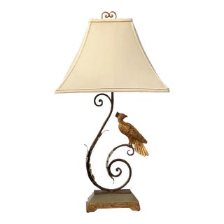 Contemporary Currey & Company Figural Bird Gold Leaf Iron & Wood Table Lamp For Sale