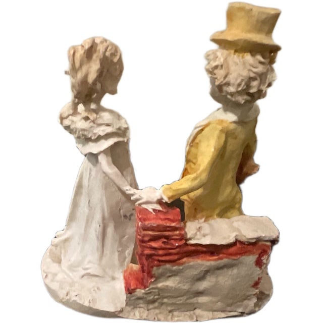Mid Century Polychrome Chalkware Figurine of Romantic Couple in 18th Century Attire For Sale - Image 3 of 6