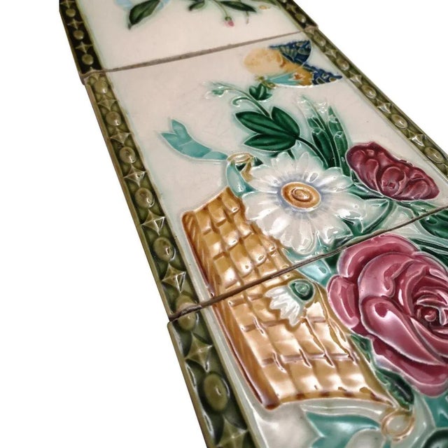 1900 - 1909 Art Nouveau Relief Tiles, Morialmé, 1900s, Set of 2 For Sale - Image 5 of 11