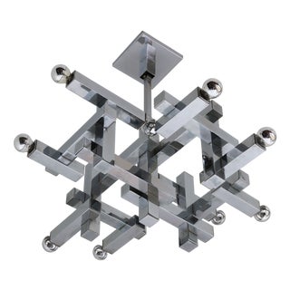 Mid-Century Metric Chandelier in Chrome by Gaetano Sciolari, 1960s For Sale