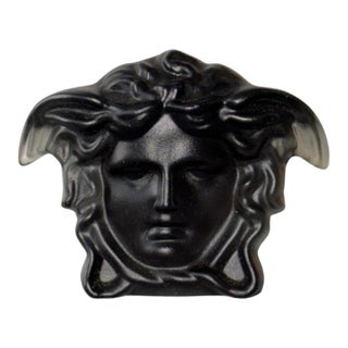 Versace Head of Medusa Black Matte Frosted Crystal Paperweight by Rosenthal of Germany For Sale