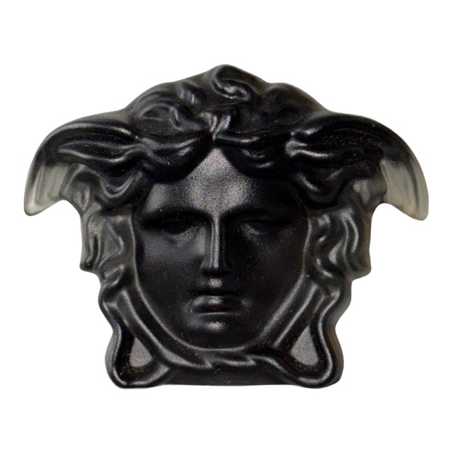 Versace Head of Medusa Black Matte Frosted Crystal Paperweight by Rosenthal of Germany For Sale