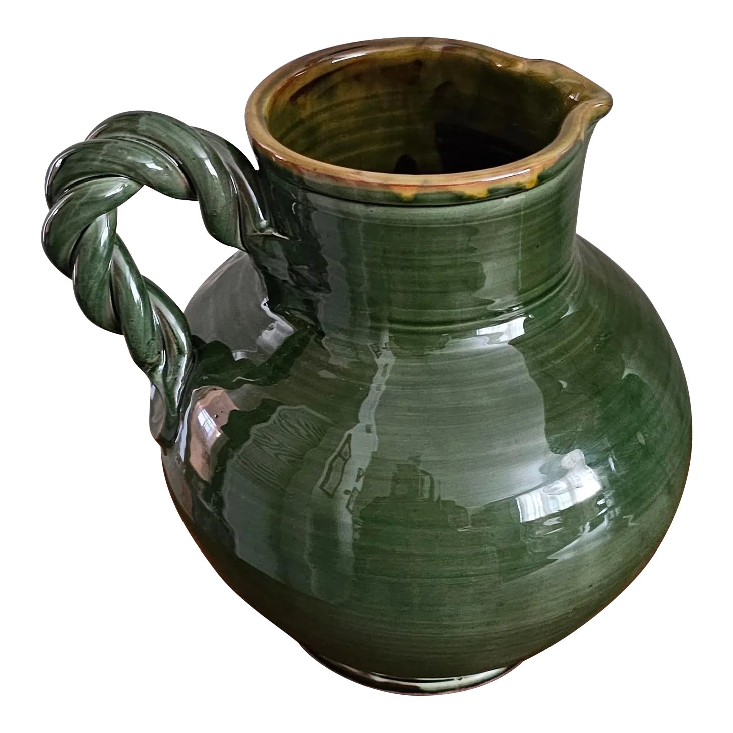 Suds & Co Hand Made Braided Handle Olive Green Color Water/Wine Pitcher ...