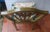 Wood Vintage Barkcloth Upholstered Shield Back Side or Desk Chair Chinoiserie Print For Sale - Image 7 of 8