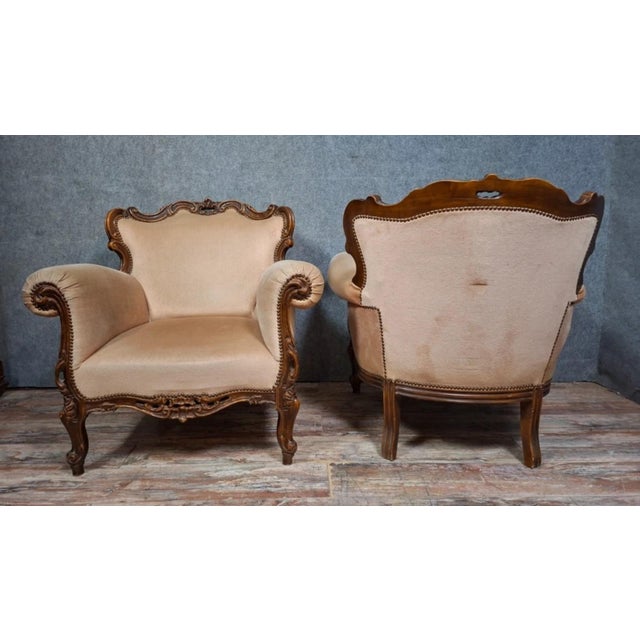 19th Century Louis XV Carved Walnut Armchairs For Sale - Image 4 of 8