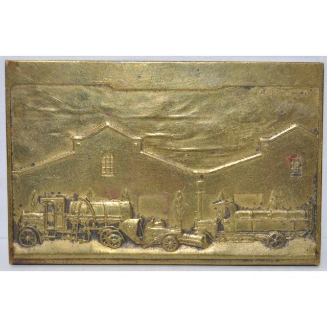 Arts & Crafts Opening of the Central Municipal Garage of Buenos Aires Bronze Plaque c.1926 For Sale - Image 3 of 3