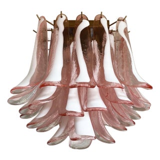 Spectacular Murano Pink Glass Petal Flush Mount Ceiling Lamp, Italy For Sale