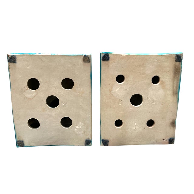 Pair of 1960’s Mid Century Chinese Turquoise Porcelain Foo Dog Statues For Sale - Image 9 of 9