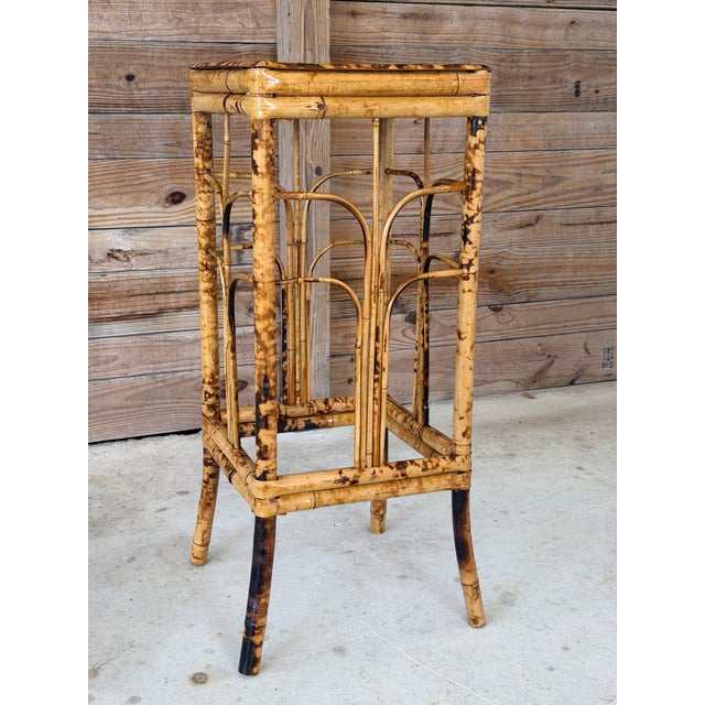 Vintage Brighton Pavilion Style Scorched Bamboo Plant Stand or Side Table For Sale In Naples, FL - Image 6 of 11