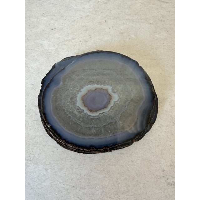 Mid-Century Modern Vintage 1970’s Natural Brazilian Agate Chalcedony Stone Coasters - Set of 4 For Sale - Image 3 of 12
